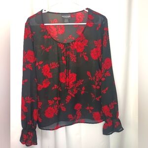 Notations Dark Floral Blouse Top Medium Sheer Romantic Whimsigoth Dark Fairy